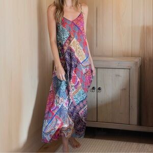 Natural Life Gracie Slip Maxi Dress Boho Blooms Patchwork NWT Large